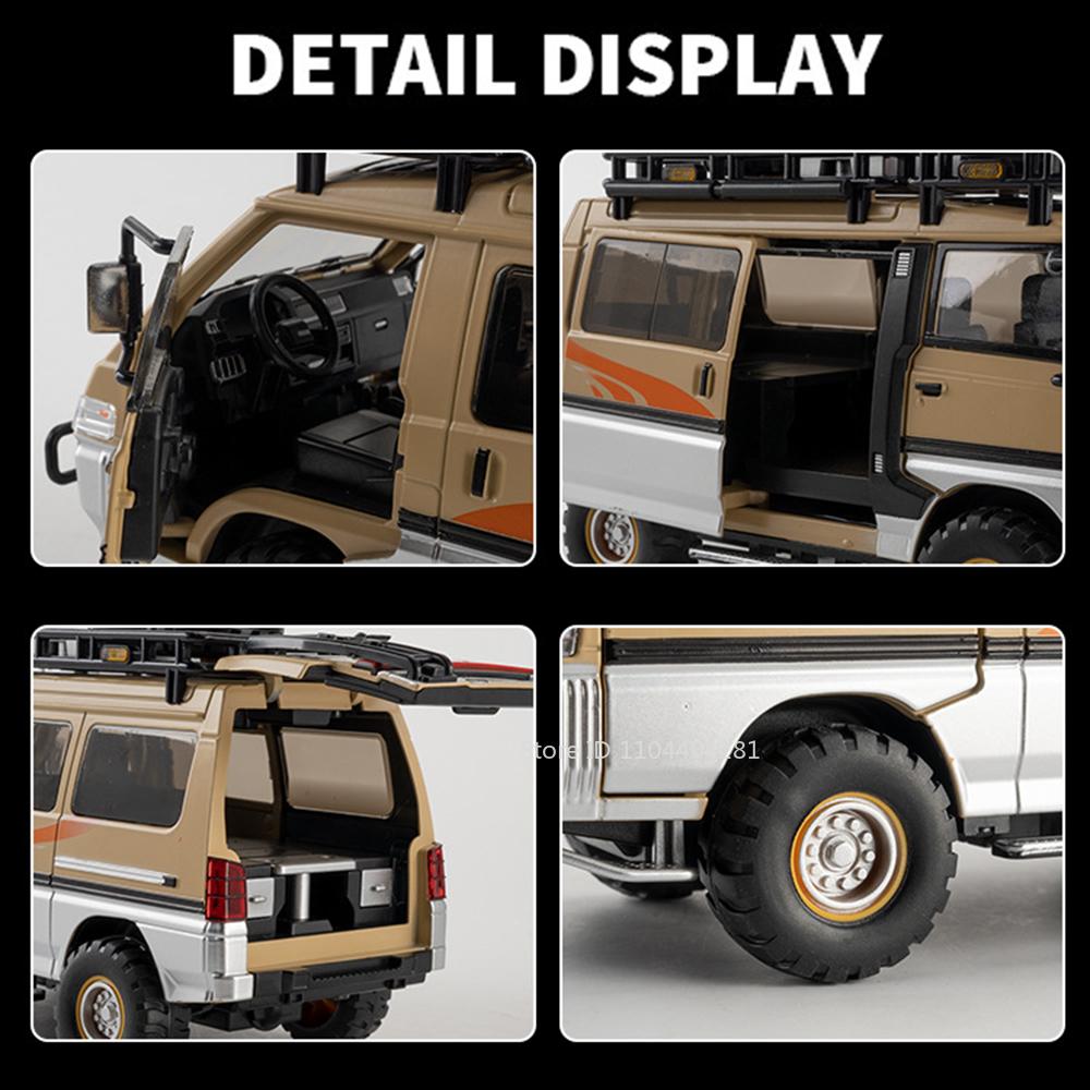 1:24 Игрушка Модель из сплава Mitsubishi Delica H2 Литая машина Открывающиеся двери со звуком и светом Инерционная Миниатюрный автомобиль Подарок на день рождения для мальчика