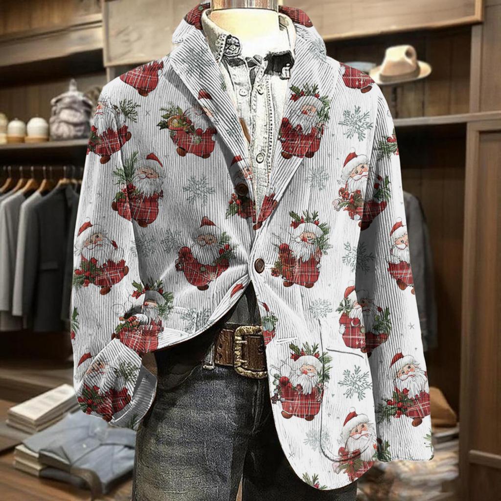 Мужская куртка в стиле business casual из вельвета с рождественским принтом