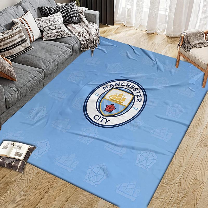 Manchester City FC Flannel Pattern Square Carpet,Area Rug,Carpet Rug for Living Room Bedroom Sofa Playroom Decor,Non-slip Floor Mat