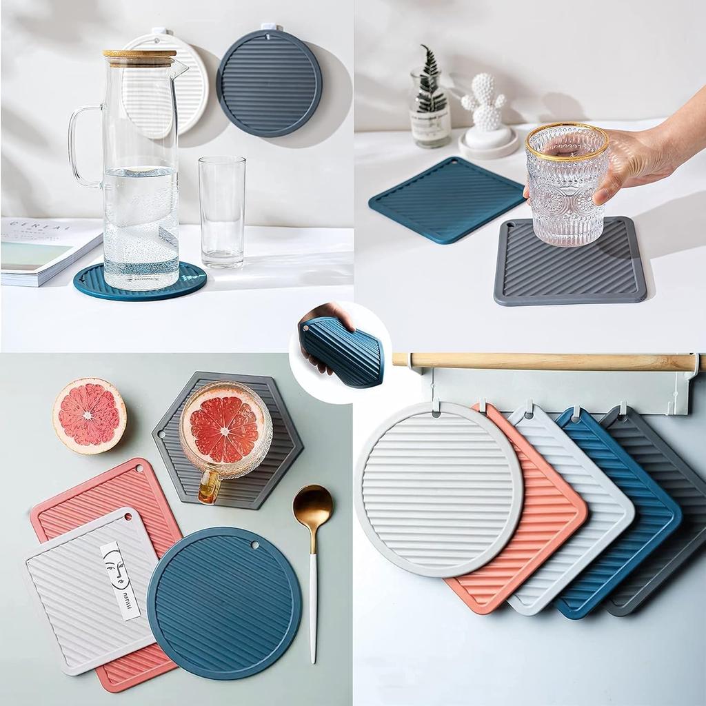 Large Silicone Coasters & Silicone Trivet Mats Kitchen Hot Pads Pot/Pan Mat ,Set of 4 Big Coasters for Drinks,for Outdoor Table,Hot Dishes, Pots,