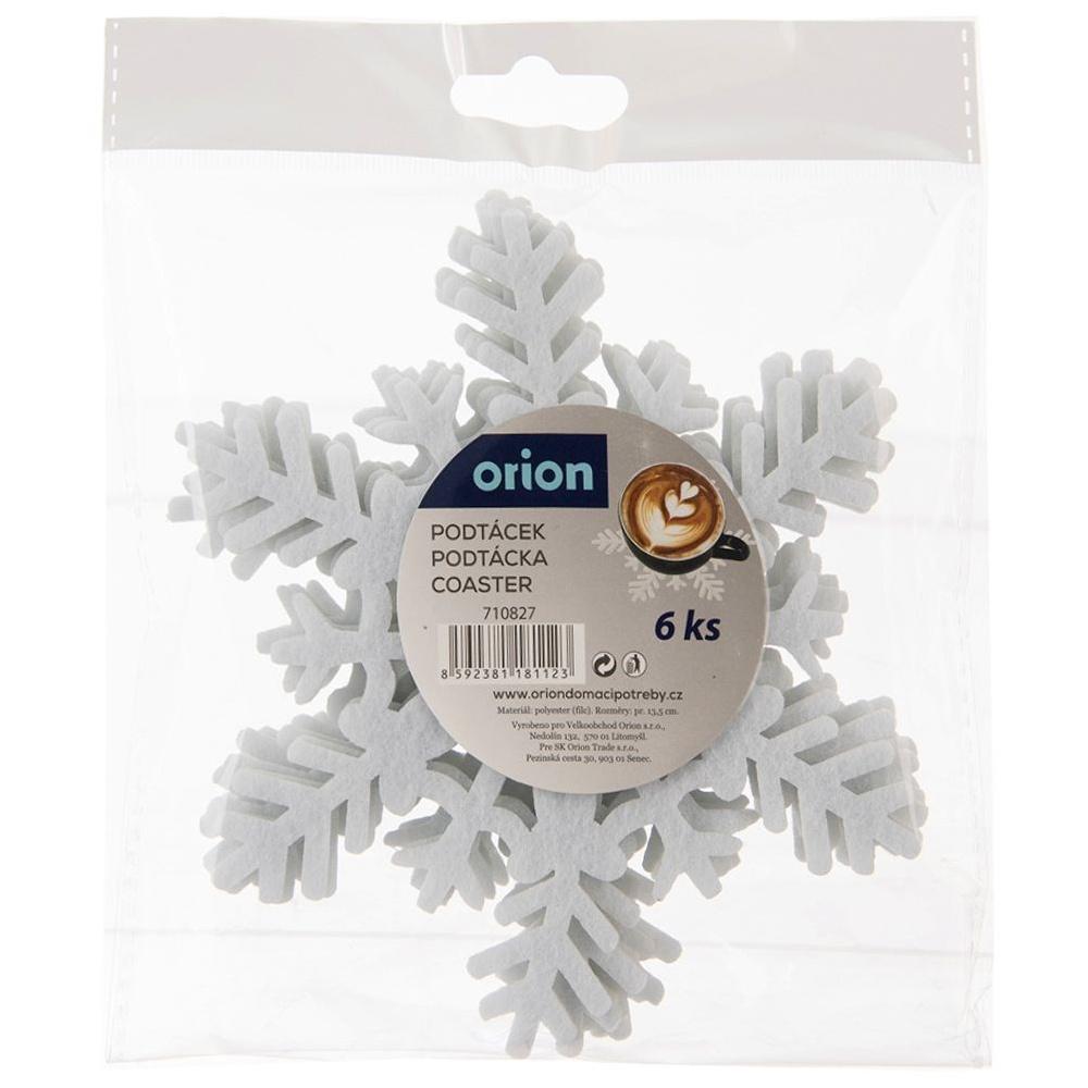 White Felt Snowflake Drink Coasters Orion 6-Piece Set 13.5x12cm