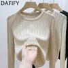 Women's Fashion Casual Fall Winter Solid Color Print Long Sleeve O-Neck Sweaters