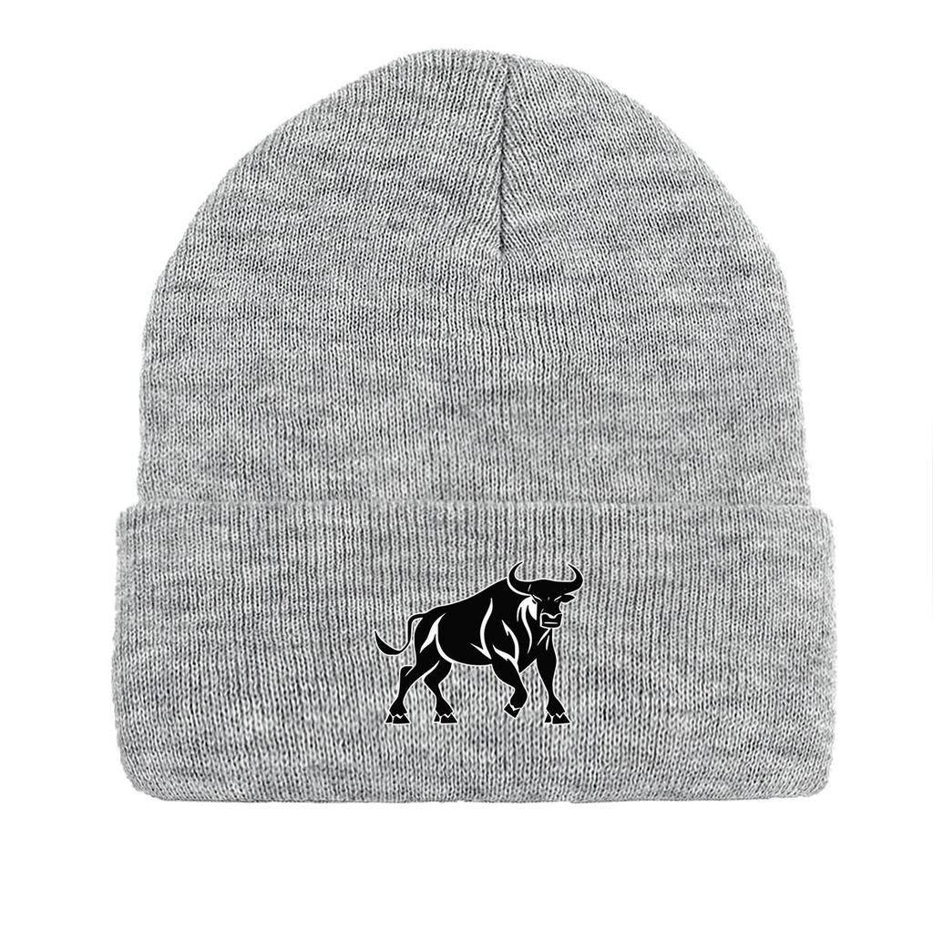 Черная вязаная шапка с принтом быка, шапка-бини с изображением животных, модная вязаная шапка-бини с напуском