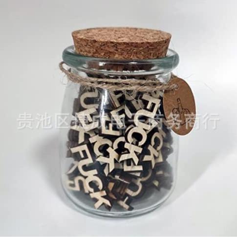 Funny Fuck Jar Gift – 100 Wooden Cutout Letter Pieces, Prank Birthday Gift for Him/Her, Novelty Desk Decor for Stress Relief