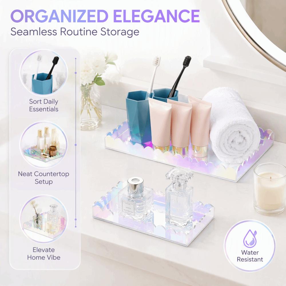 2 pcs Acrylic Countertop Tray Transparent Colorful Bathroom Vanity Tray Storage Tray Bathroom Decor