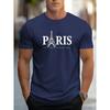 Men's 100% Pure Cotton Summer Loose Size PARIS Letter Pattern Print Casual Comfortable Round Neck Short Sleeved T-shirt Top