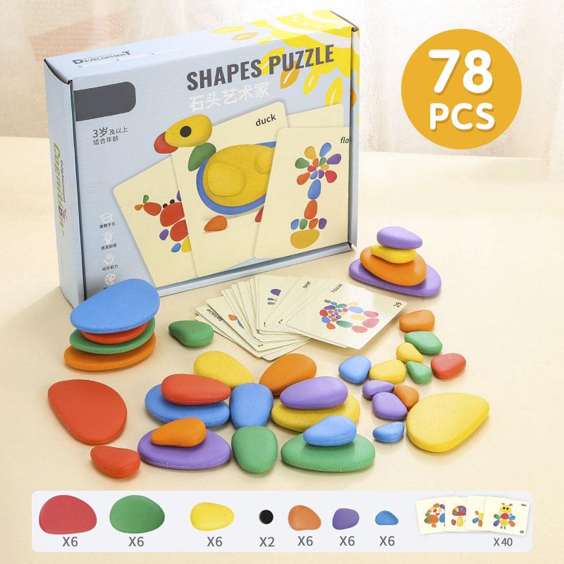 Non-Toxic Children 3D Puzzle Montessori Toys Rainbow Pebbles Logical Thinking Game Kids Painting Sensory Learning Toys For 3-6 Years Old