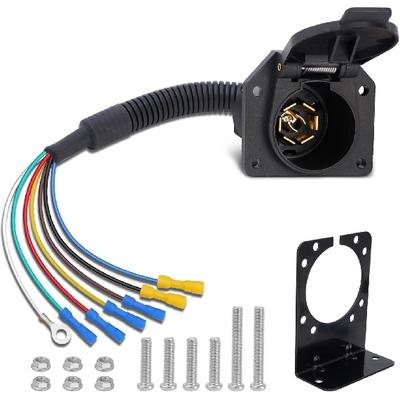 7-контактный штекер прицепа, 7-контактная розетка разъема прицепа с пылезащитной пружинной крышкой - 7-контактный жгут проводов прицепа для грузовика, прицепа, дома на колесах - водонепроницаемый