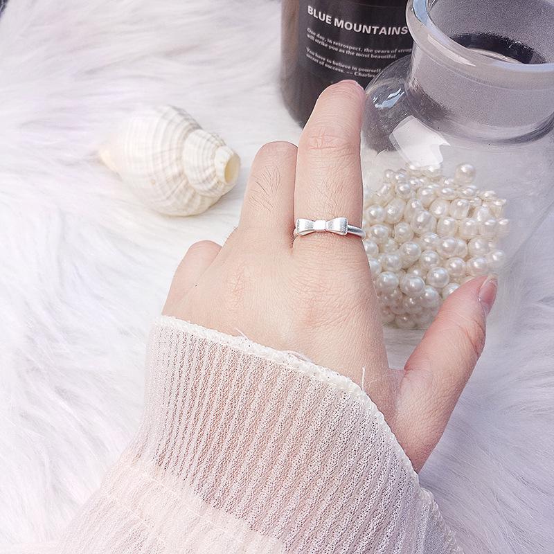 S925 Sterling Silver Gold Bow Ring for Women - Japanese & Korean Style, Sweet, Brushed Design, Elegant & Simple Jewelry