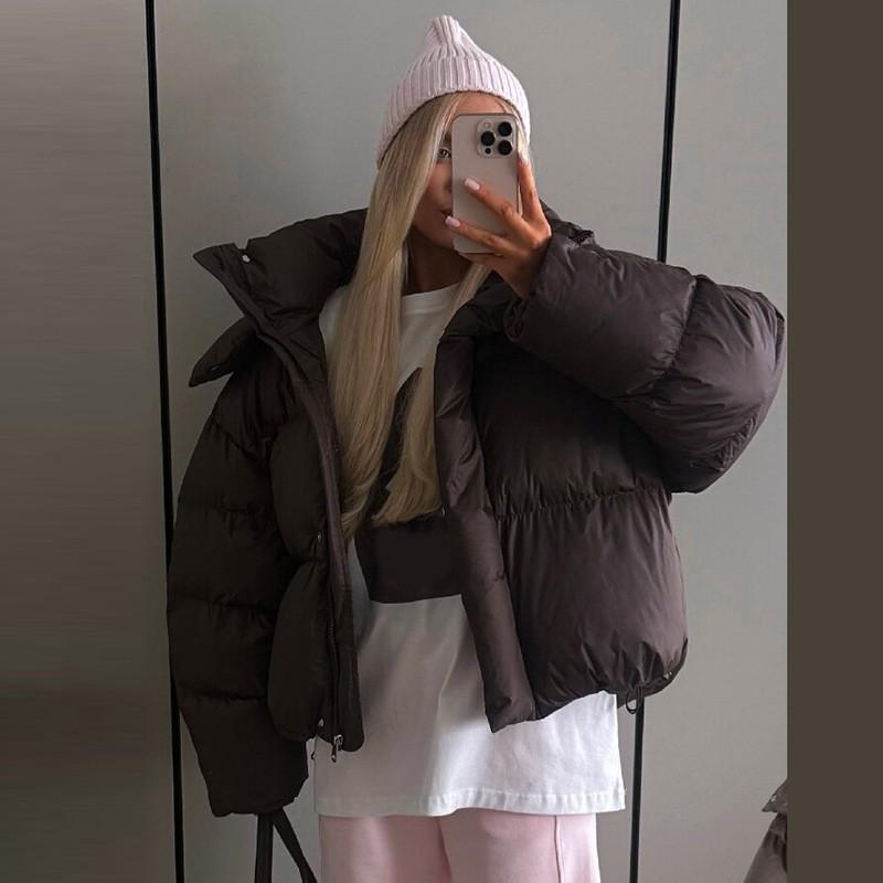 2026 Winter Hooded Thick Puffer Coat Loose Fit Warm Cotton Jacket Women