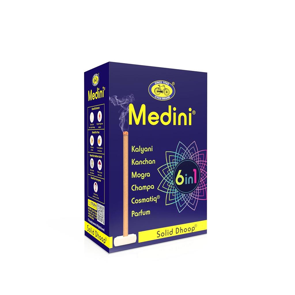Cycle Pure Medini 6 в 1 Твердые благовония Упаковка из 2 штук 60 палочек Без угля Без бамбука Натуральный аромат С бесплатным держателем Для пуджи и медитации
