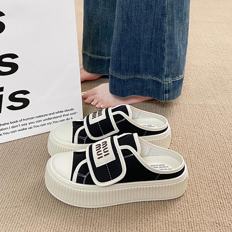 CRLAYDK Модные женские парусиновые мюли слипоны повседневные лоферы на платформе без задника удобная обувь женские праздничные прогулочные шлепанцы