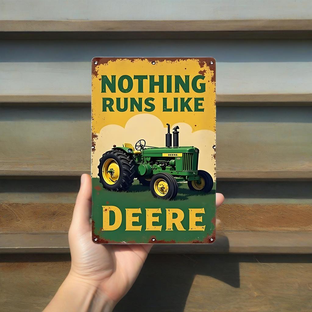 "GreenGold Vintage": Винтажная жестяная табличка Трактор John Deere | Культовый декор 'Nothing Runs Like Deere' для гаражных святилищ и амбаров"