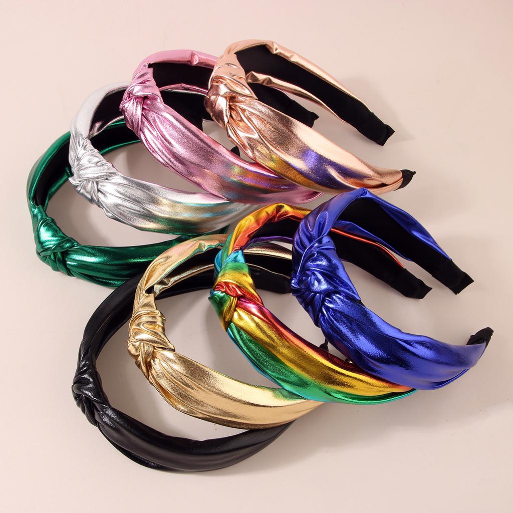 Тканевая повязка на голову, трансграничная, широкополая, модная, лазерная, с узлом, для умывания и выхода в свет, однотонная повязка на голову