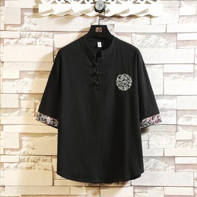 Хлопок лен ретро стиль мужская повседневная льняная рубашка на пуговицах мужская с коротким рукавом