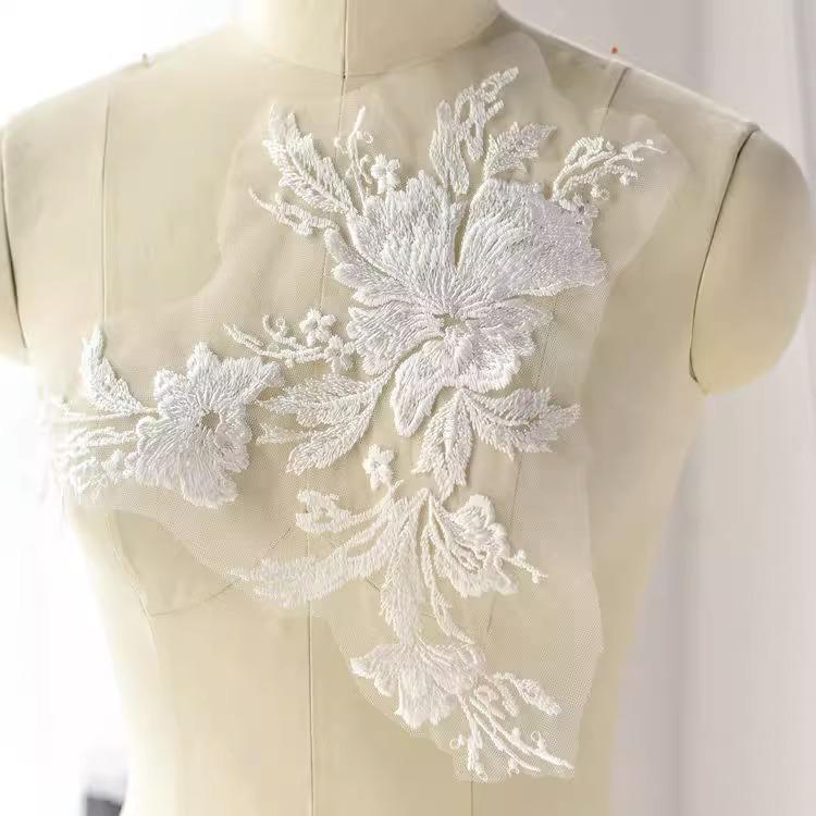 Exquisite Rayon Cotton Embroidered Lace Flower Sticker Wedding Dress Handmade Diy Material Clothing Decorative Accessories