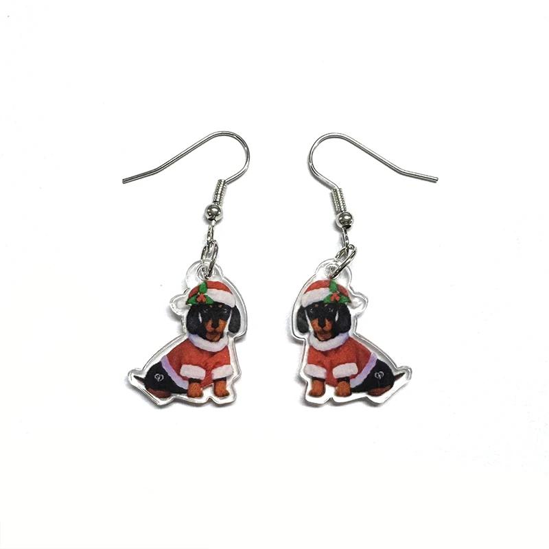 CAOSHI Cute Dachshund Designed Pendant Earrings for Women Fashion Acrylic Christmas Jewelry Gifts Cartoon Animal Accessories