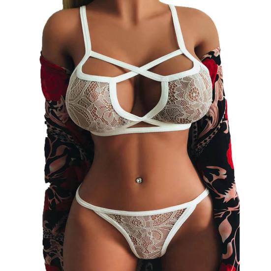 1 Set Sexy Underwear See Through Hollow Out Crossover Strap Breathable Tempting Lace Erotic Underwear Ladies Clothing