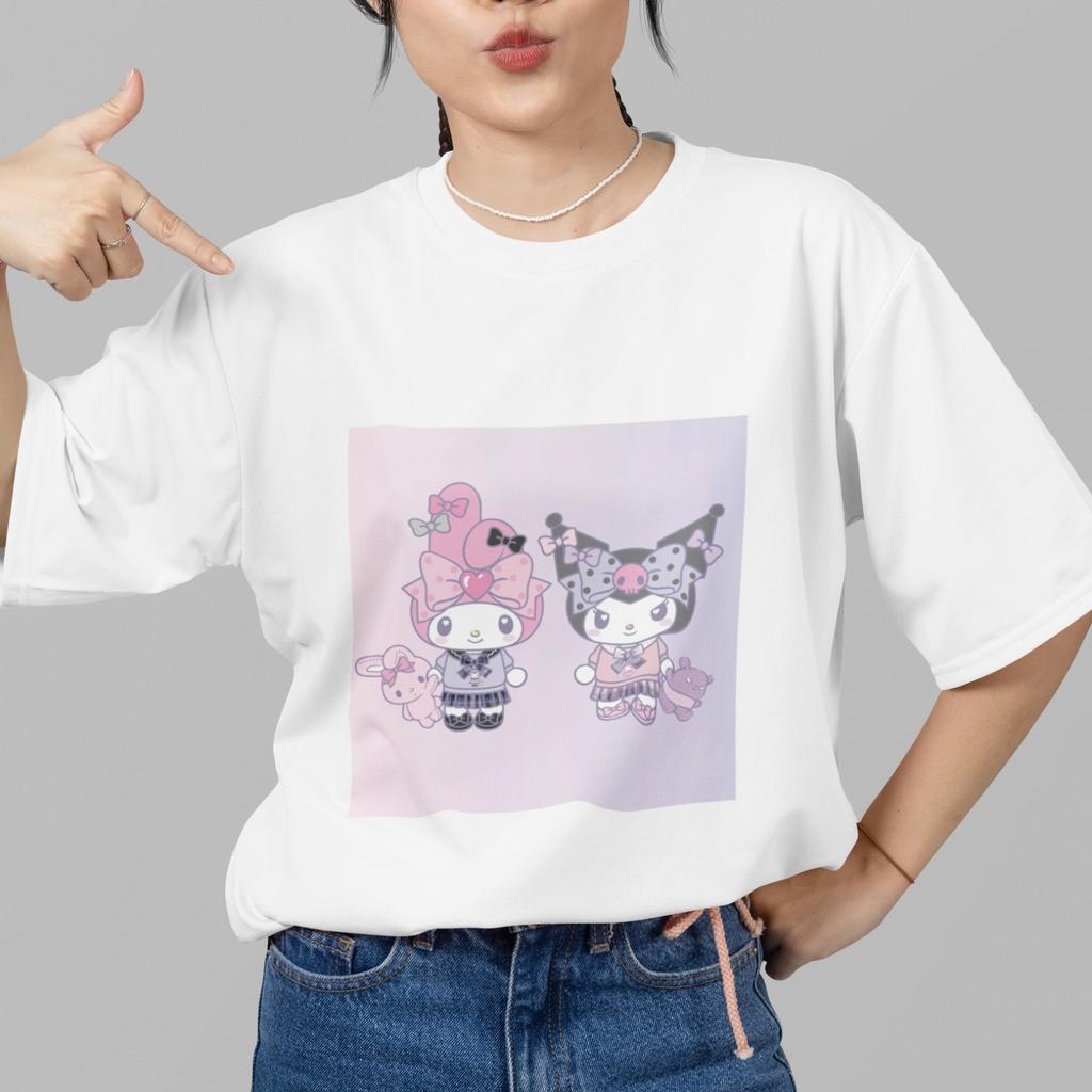 Sanrio Kuromi x My Melody Cute White Black Graphic T-Shirt Unisex Top Tee Gift