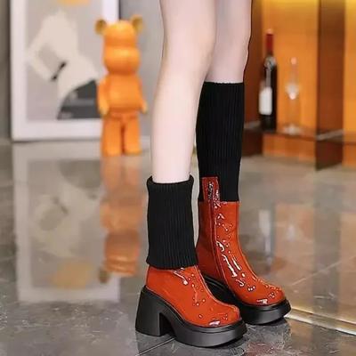 Новинка осени, женские туфли до середины голени, зима 2024, женские полусапоги Gyaru, горячая новинка, демисезон, большой размер, теплая тенденция, распродажа