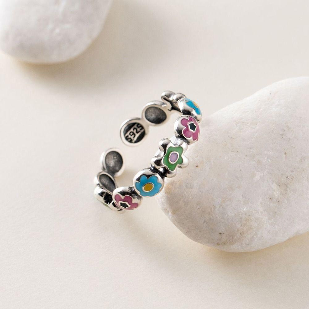 Copper Flower Stud Earrings Girl Earrings Korean Style Earrings Opening Ring Women Hoop Earrings