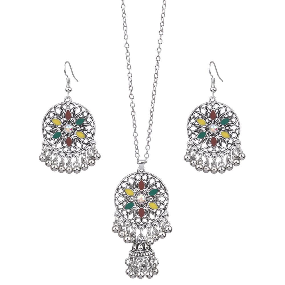 Винтажное модное ожерелье в богемном национальном стиле, длинная преувеличенная индивидуальная цепочка для одежды, женская цепочка с аксессуарами, ожерелья, серьги, комплект