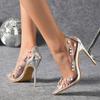 Pesstwei Sexy Crystal Diamond PVC Transparent Thin Heels Women Pumps Sandals Prom Ladies Shoes Size: 42