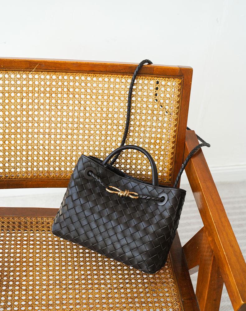 Плетеная кожаная сумка-тоут в стиле ретро с металлическим узлом – большая вместимость через плечо и через плечо