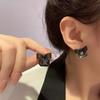 Glass Jewel Earrings With Black Bow
