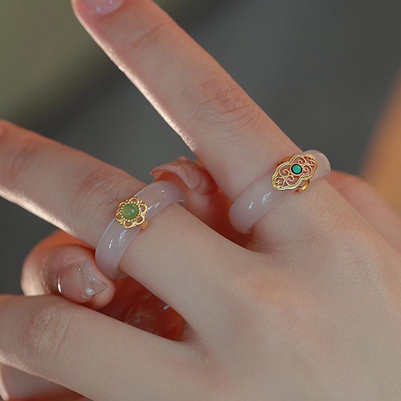 Chinese Retro Imitation Jade Ring  Delicate Stone Jewellery Minimalism Hanfu Matching Hand Ornaments