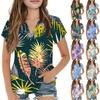 Летний детский повседневный модный гавайский топ для девочек с короткими рукавами и V-образным вырезом