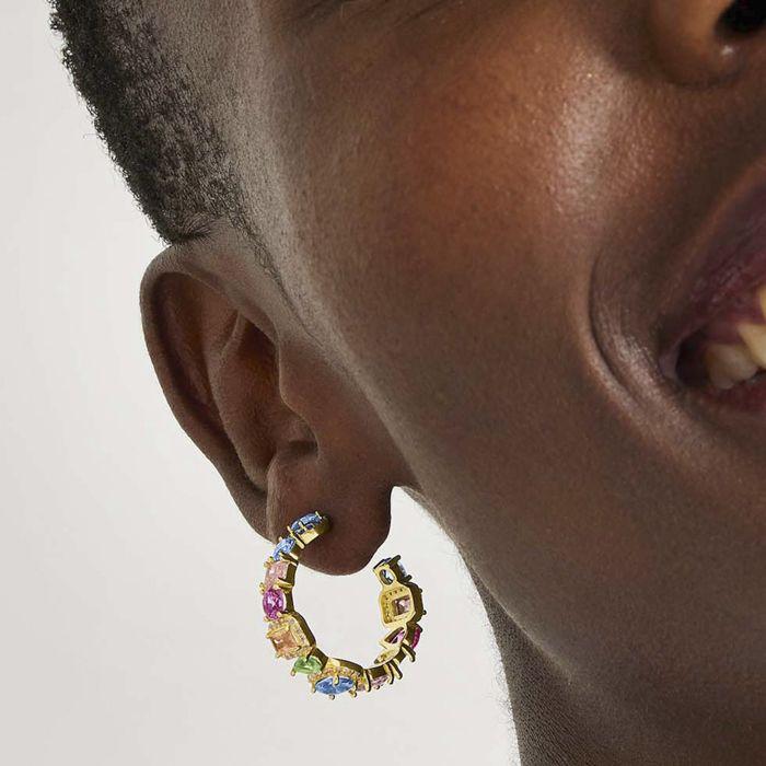 Boucles d'oreilles Luxenter en argent 925 avec zircon multicolore et finition en or jaune 18K - Ingre