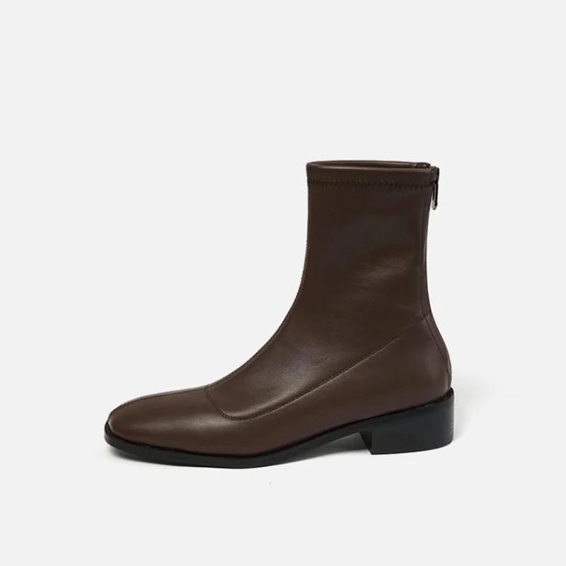 Дизайнерские винтажные женские узкие ботильоны с квадратным носком, модные элегантные туфли на молнии, осенние эластичные женские короткие ботильоны