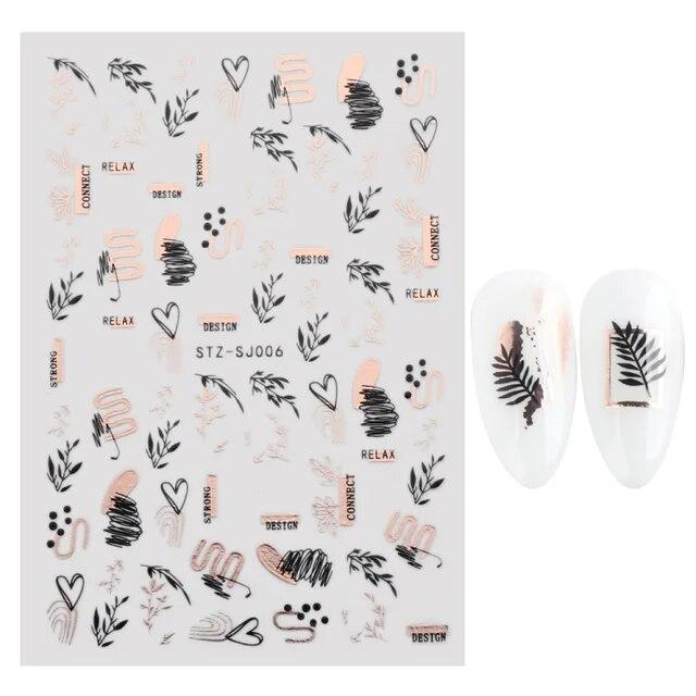 Lily Flower Geometric 3D Nail Stickers Maple Leaves Lines Nail Art Adhesive Sliders Red Berries Decals Decoration PPSTZ-SJ027