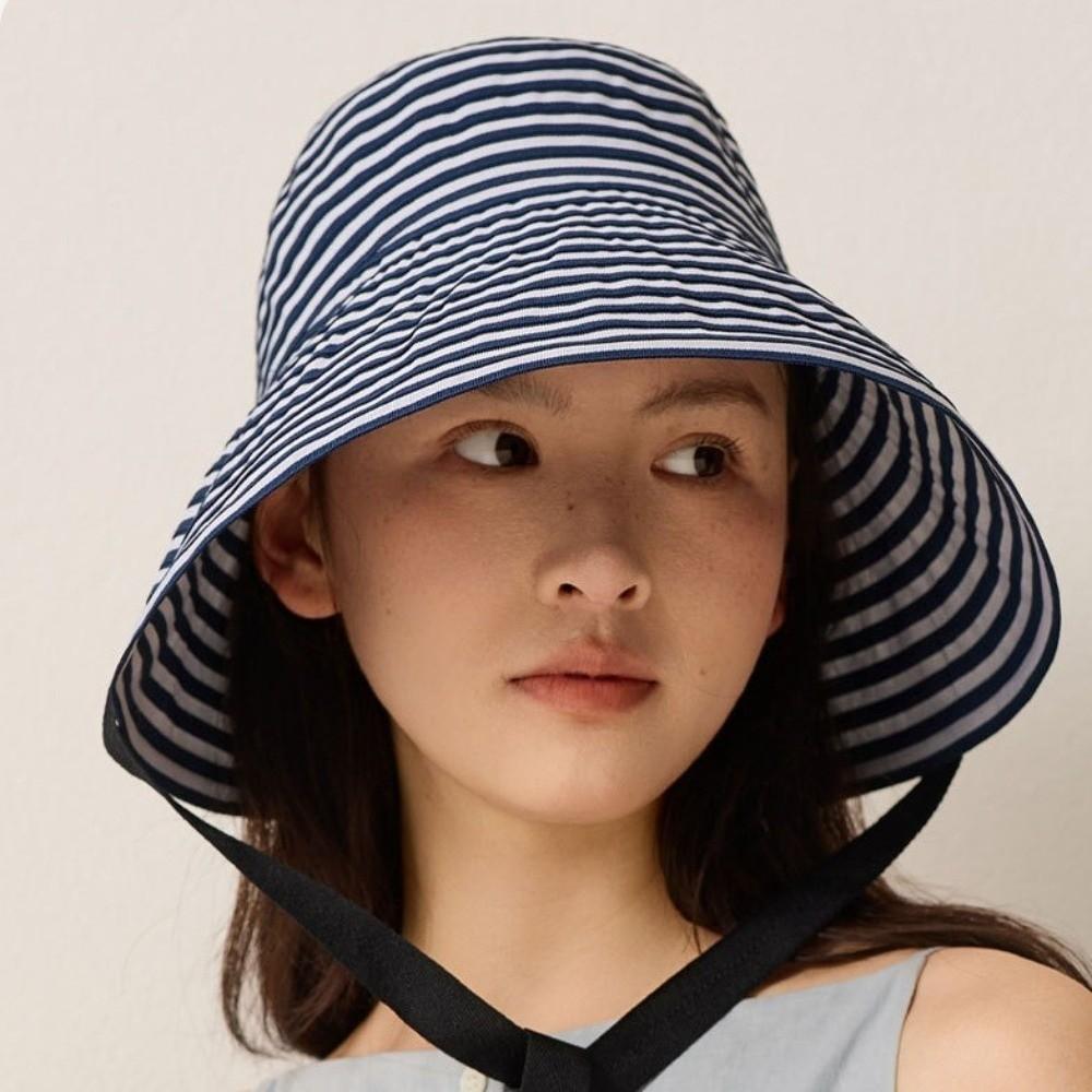 Wide-Brimmed Striped Sun Hat Wide Brim UV Protection Hat Fashion Wide-Brimmed Hat Four Seasons