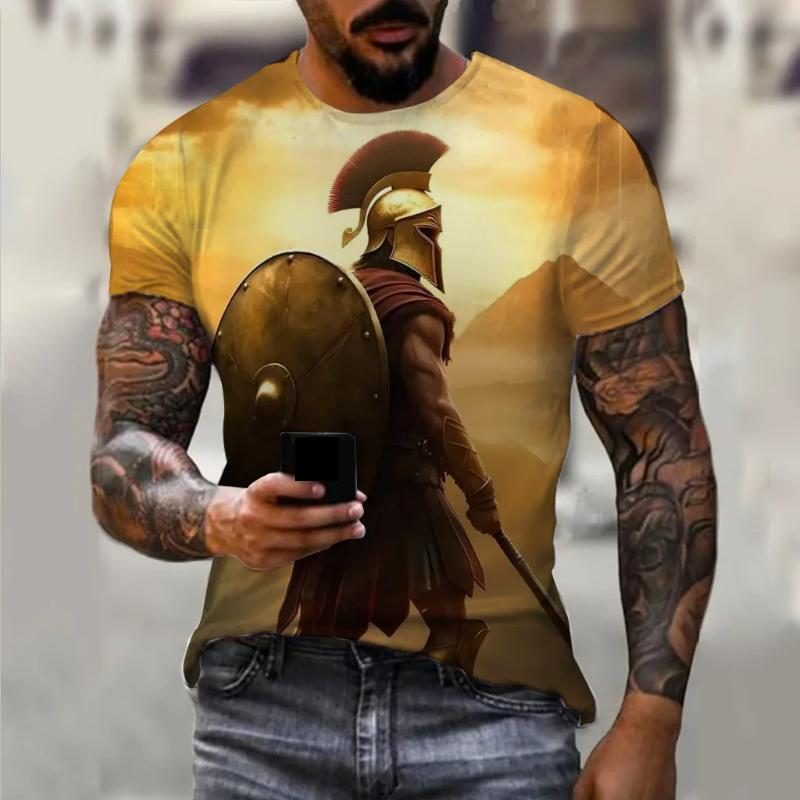 Винтажные спартанские футболки с 3D принтом и графикой для мужчин, футболки с короткими рукавами, модная уличная одежда больших размеров, мужская повседневная одежда