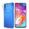 Case and Screen Protector - Phonillico® - Samsung Galaxy A70 - Soft Silicone - 2 Tempered Glass - Transparent