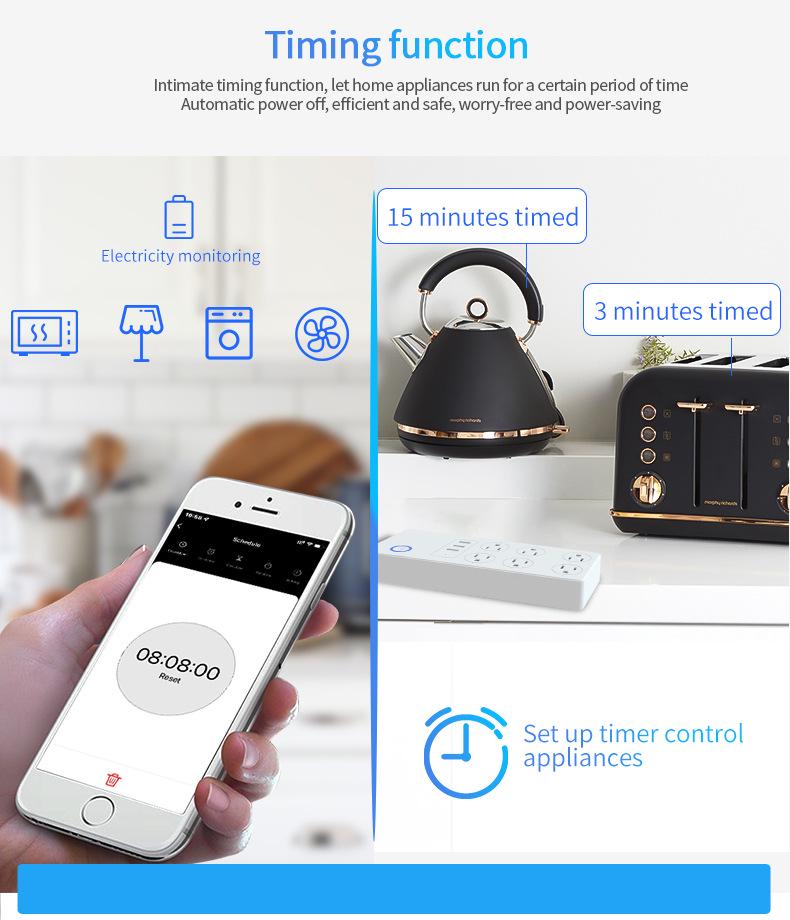 Сетевой удлинитель США с интеллектуальным управлением по Wi-Fi и таймером для умных домов