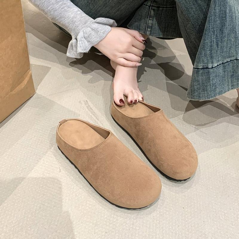 New Women's Slippers Closed Toe Round Toe Suede Clogs Sandals Autumn New Retro Solid Color Flat Bottom Women's Slingback Shoes