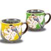Waza No Kura Stylish Pair of Kutani Ware Mugs with a Bird and Cherry Blossom Design, High-Quality Pottery, Made In Japan