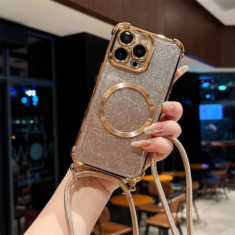 Bling Glitter Case For Xiaomi 15 Pro 15 Ultra 14 Pro 14 Ultra 14T Pro Magnetic Plating Crossbody Lanyard Cord Phone Cover Funda