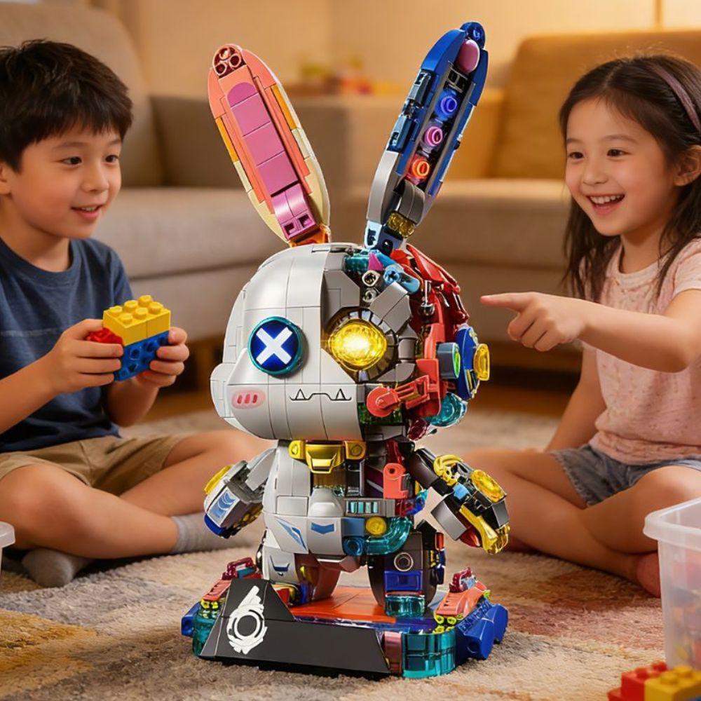 TOYLINX 1377 деталей Киберпанк Механический Кролик Строительные Блоки Светодиодный Светящийся Кирпичик Коллекционная Головоломка для Взрослых DIY Игрушка Настольное Украшение