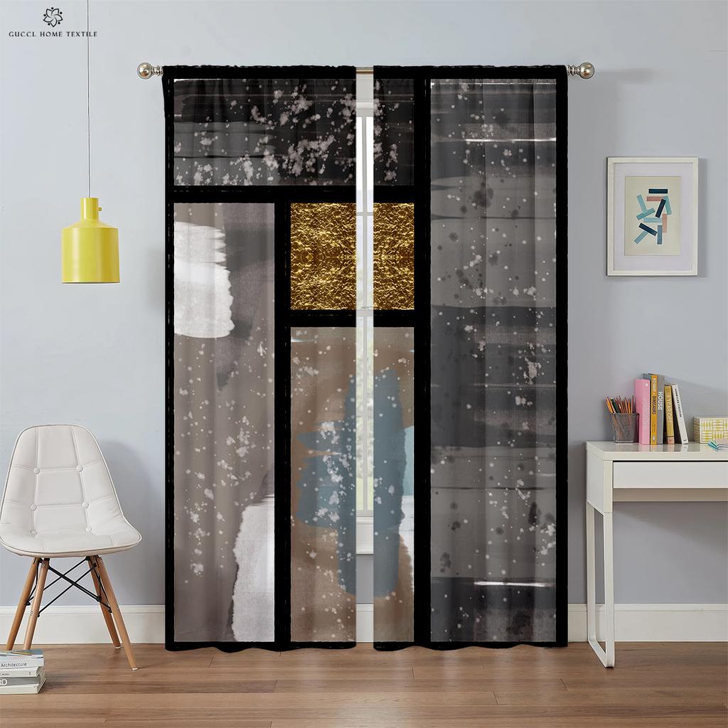 Современные простые занавески с геометрическим принтом, спальня, гостиная, украшение для балкона, легко стирать и ухаживать, украшение для дома, 2 шт.