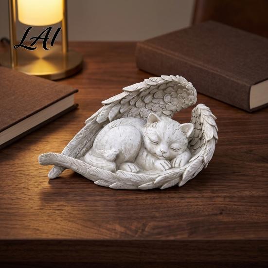Pet Loss Keepsakes Memorial Statue with Angel Wings Dog/Cat Durable Resin Gifts for Cats Sculpture Weather Resistant Commemorative Ornament Outdoor