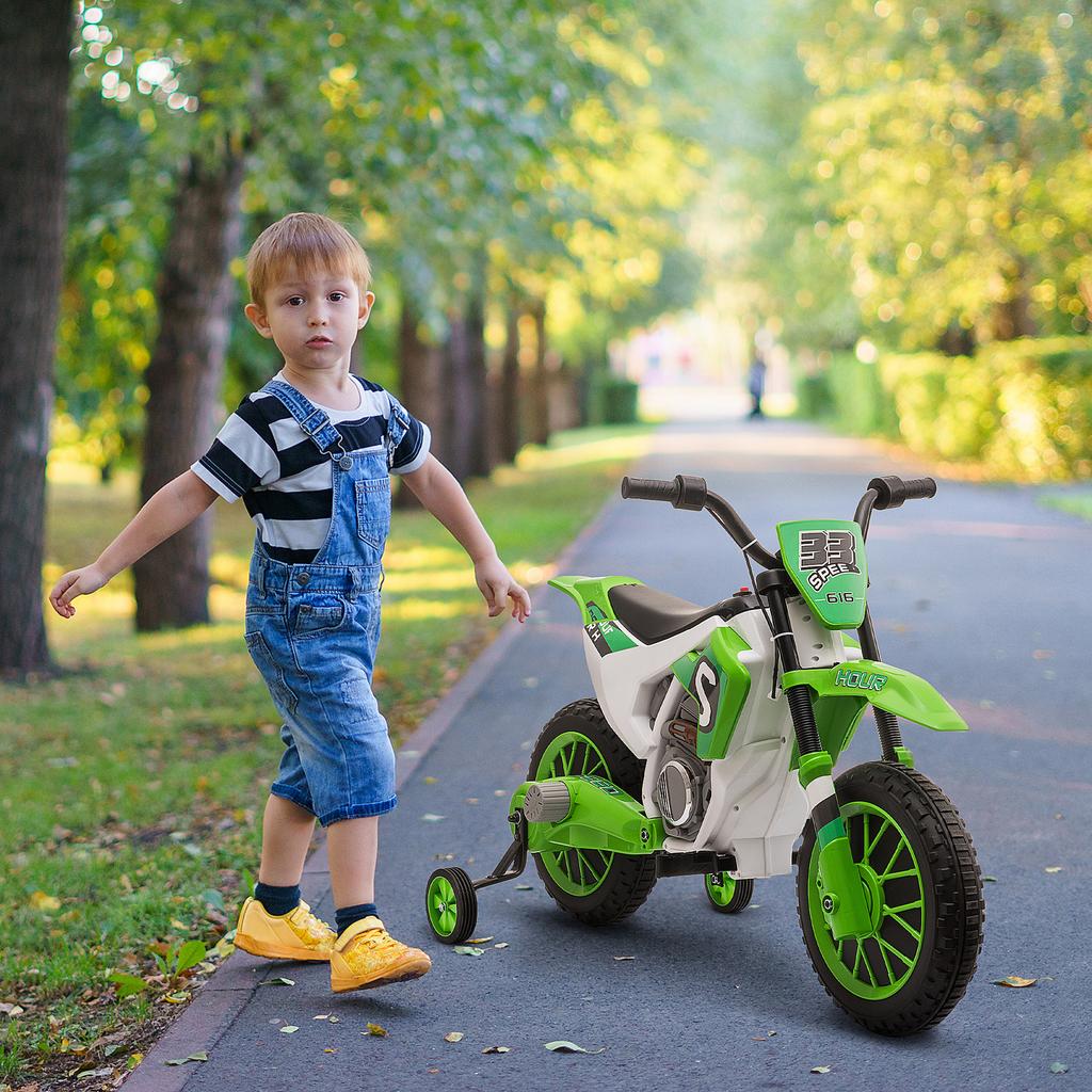 Kids Motorcycle, Electric Motorcycle, 45 Min Ride Time, with Training Wheels, from 3 Years, Green+White, 106.5 x 51.5 x 68cm