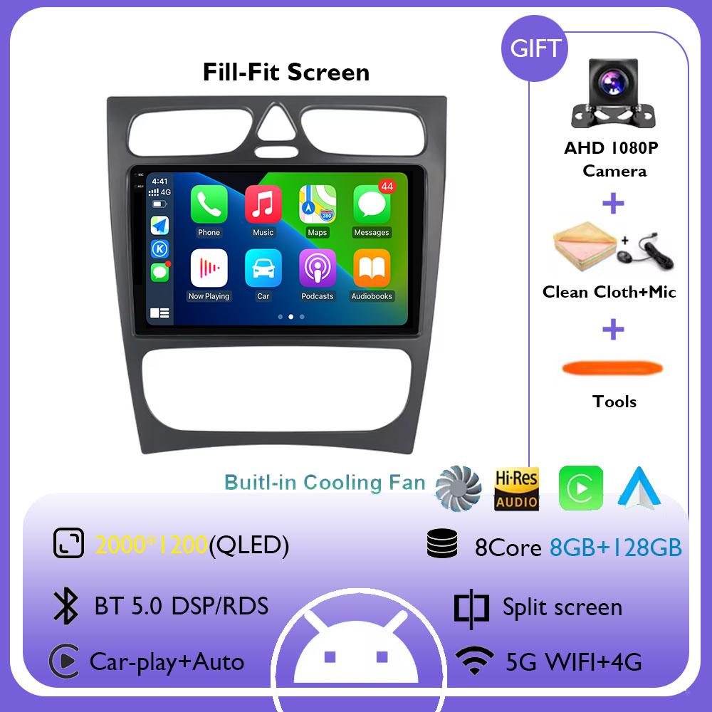 Android 14 Радио для Mercedes Benz C Class CLK W203 W209 2000 - 2005 Автомобильный стерео Мультимедийный Плеер Carplay Авто GPS Навигация