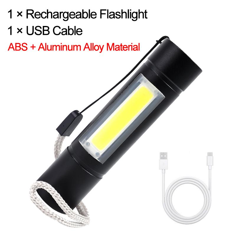 Mini Portable LED Flashlight 3 Modes USB Rechargeable Zoom Torch Light High Power Waterproof Outdoor Camping COB Lamp Lantern