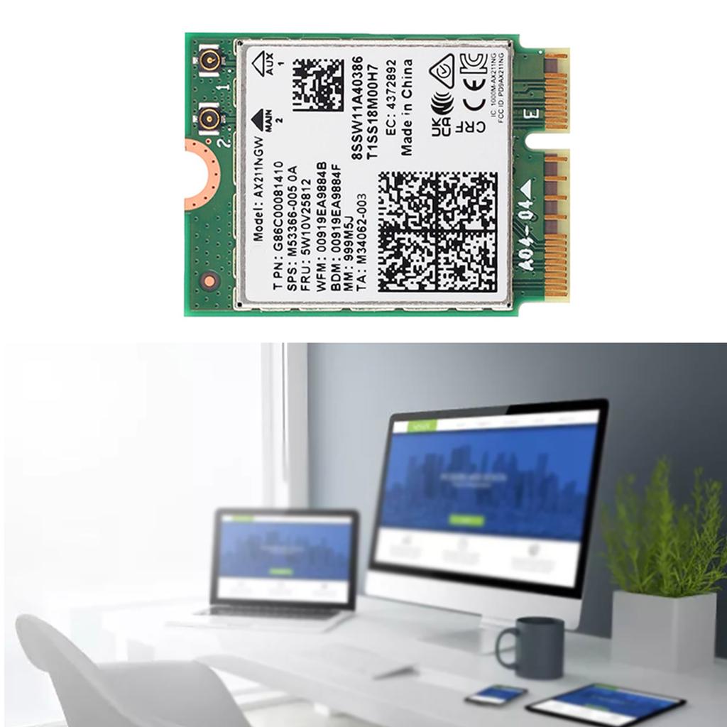 AX211NGW WiFi 6E Network Card BT5.3 Wireless Adapter Wi-Fi 6E 2 Antennas Tri-Band 2.4G/5G/6G 5374Mbps 802.11AX CNVio2
