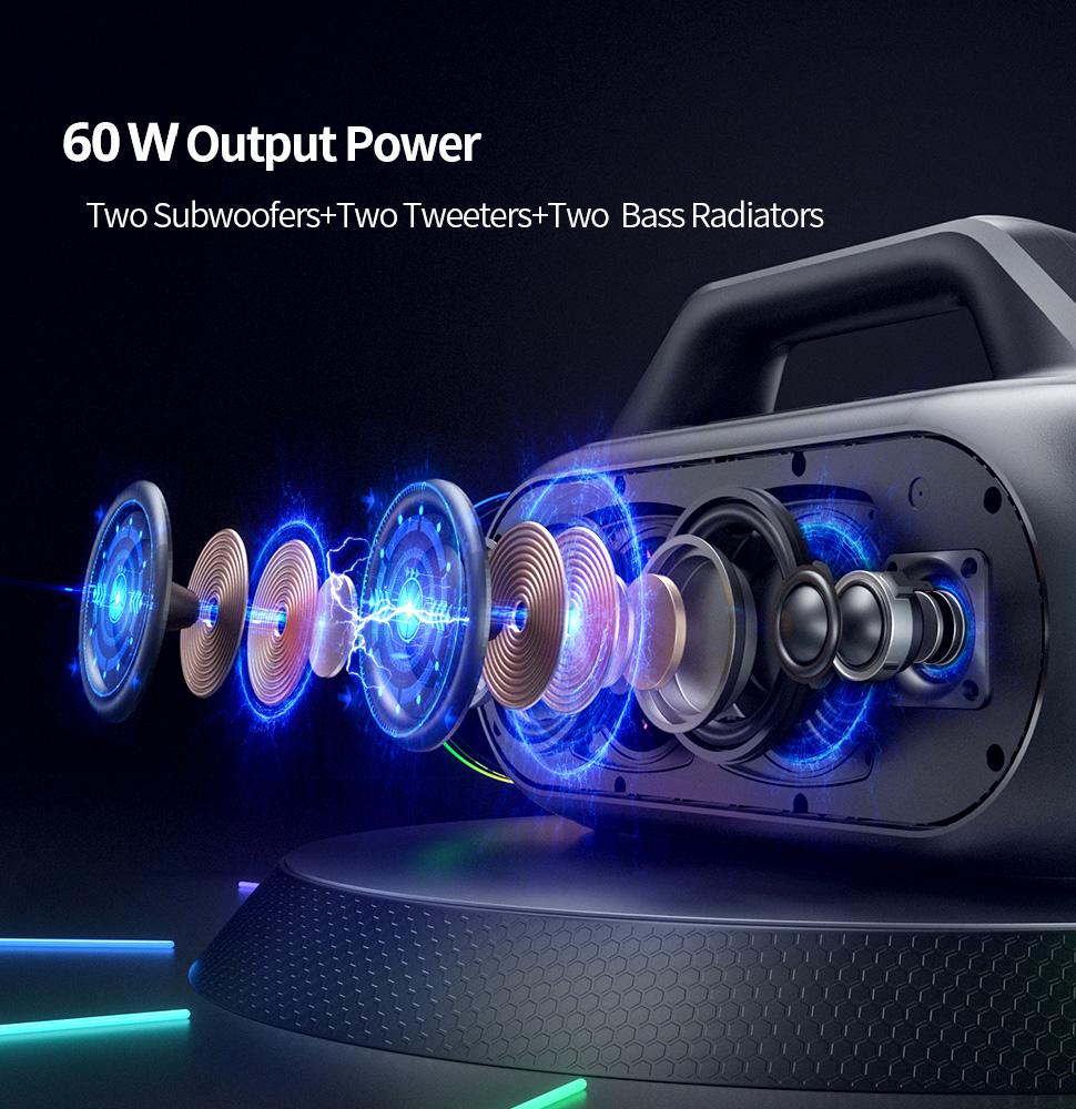 Bluetooth-динамик mifa WildBox 60 Вт, Bluetooth 5,3, беспроводные громкоговорители, громкие с технологией BassUp, IPX7, водонепроницаемый динамик для кемпинга