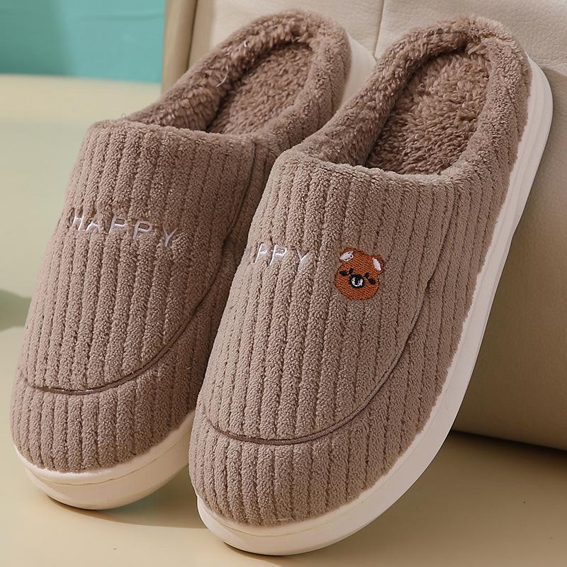 Male Winter Cotton Home Slippers Anti Slip Thick Sole Warm Floor Couple Slippers Female